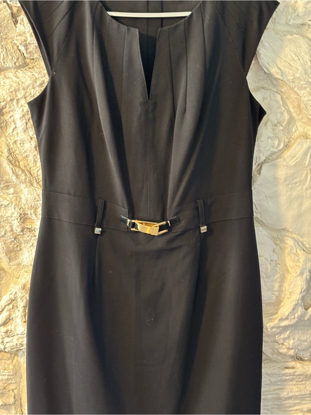 Calvin Klein Black Midi Sheath Dress with Gold Buckle